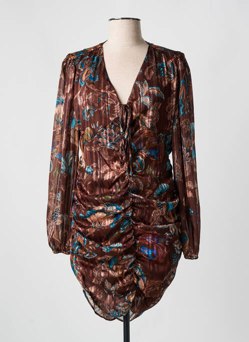 Robe mi-longue imprimé fleurs manches longues marron ALTAMIRA femme