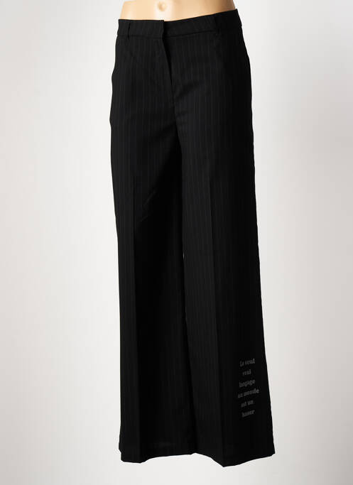 Pantalon droit fermeture zippée sous rabat avec crochet noir ANGELA DAVIS femme