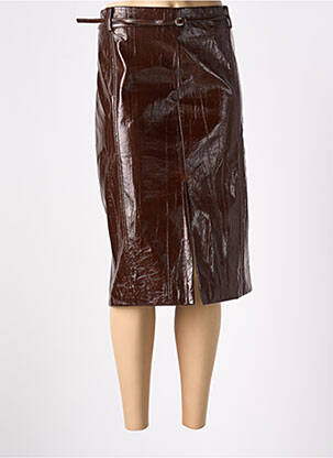Jupe mi-longue fermeture zip latéral marron LUMINA femme