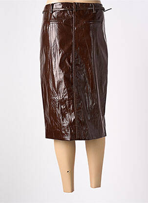 Jupe mi-longue fermeture zip latéral marron LUMINA femme