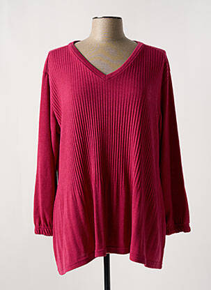 Pull col v manches longues rose FRANCK ANNA femme