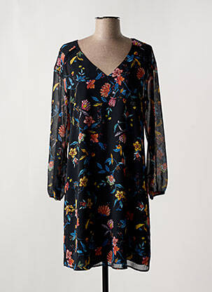 Robe mi-longue imprimé fleurs manches longues noir ONE STEP femme