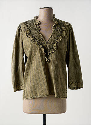 Blouse tissage popeline manches 3/4 vert IKKS femme