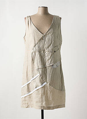 Robe mi-longue tissage crêpe sans manche beige ELISA CAVALETTI femme