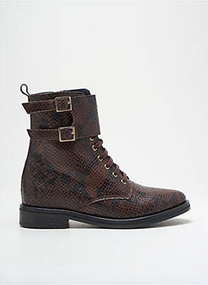 Bottines/boots fermeture zip et lacets talon plat jusqu'à 3cm marron ANAKI femme