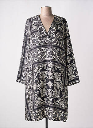 Robe mi-longue imprimé fantaisie manches longues noir MOMONI femme