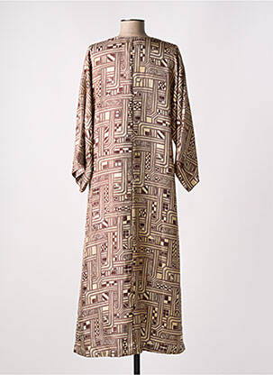 Robe longue imprimé fantaisie manches 3/4 marron MOMONI femme