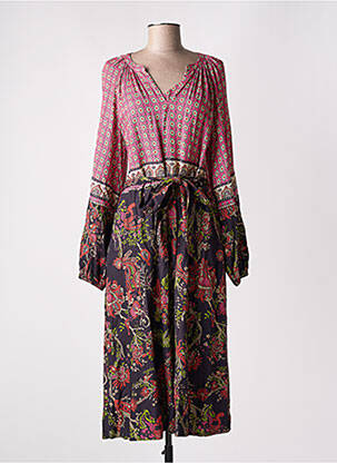 Robe longue imprimé fantaisie manches longues rose STELLA FOREST femme