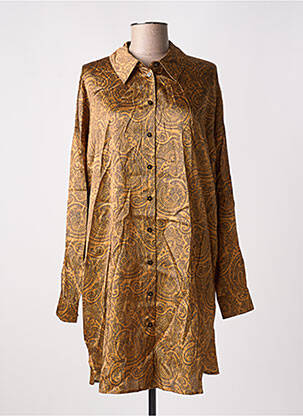 Robe mi-longue imprimé fantaisie manches longues or MARAIS femme