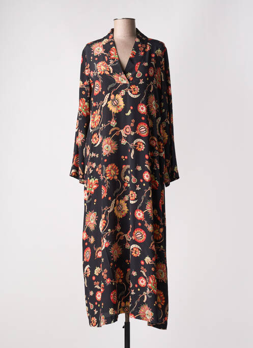 Robe longue imprimé fleurs manches longues noir MOMONI femme