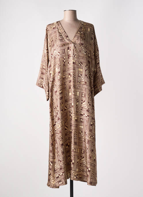 Robe longue imprimé fantaisie manches 3/4 marron MOMONI femme