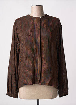 Chemisier tissage crêpe manches longues marron POMANDERE femme