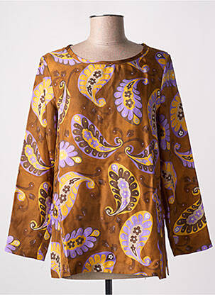 Blouse imprimé fantaisie manches longues marron MALIPARMI femme