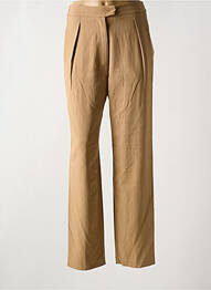 Pantalon droit fermeture zippée sous rabat avec crochet taille normale beige FORTE-FORTE femme