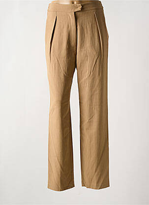 Pantalon droit fermeture zippée sous rabat avec crochet taille normale beige FORTE-FORTE femme
