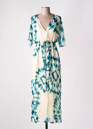 Robe mi-longue tissage crêpe manches courtes vert GRACE & MILA femme