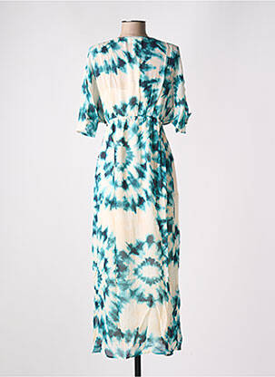 Robe mi-longue tissage crêpe manches courtes vert GRACE & MILA femme