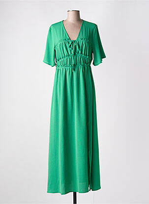 Robe longue manches courtes manches courtes vert KILKY femme