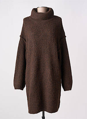 Robe pull tissage chiné manches longues marron KILKY femme
