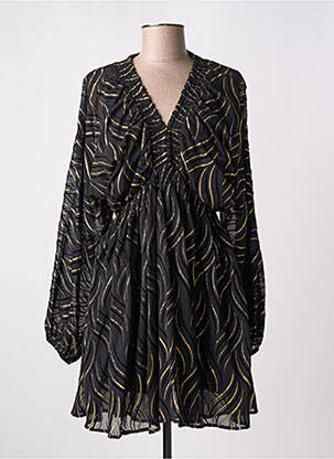 Robe mi-longue tissage crêpe manches longues noir KILKY femme
