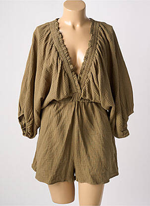Combishort tissage crêpe manches 3/4 vert KILKY femme