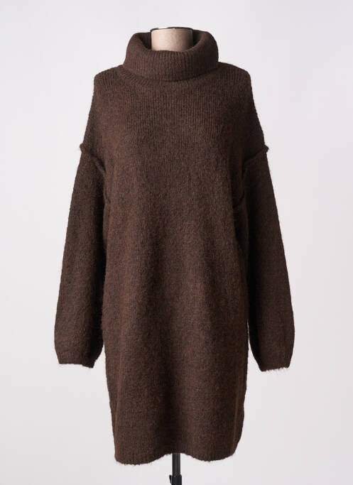 Robe pull tissage chiné manches longues marron KILKY femme