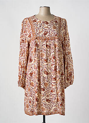 Robe mi-longue imprimé fantaisie manches longues beige GRACE & MILA femme