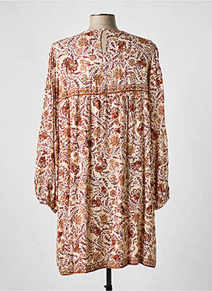Robe mi-longue imprimé fantaisie manches longues beige GRACE & MILA femme