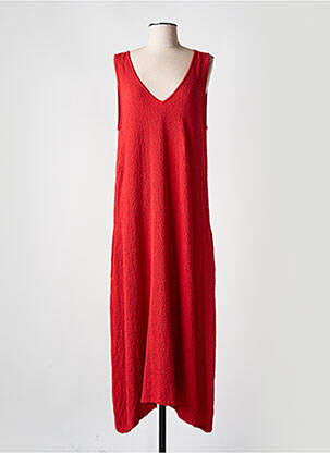 Robe longue tissage crêpe sans manche orange ANNAHPA femme