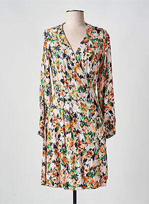Robe mi-longue imprimé fleurs manches longues orange ANNAHPA femme