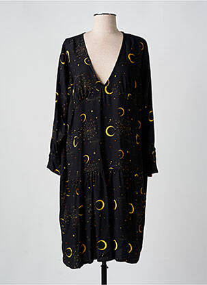 Robe mi-longue coupe fluide manches longues noir ANNAHPA femme