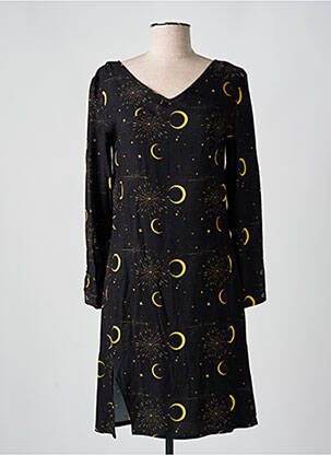 Robe mi-longue imprimé fantaisie manches longues noir ANNAHPA femme