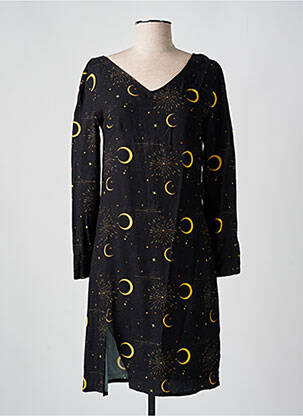 Robe mi-longue imprimé fantaisie manches longues noir ANNAHPA femme