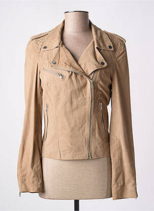 Veste en cuir poches beige GOA femme