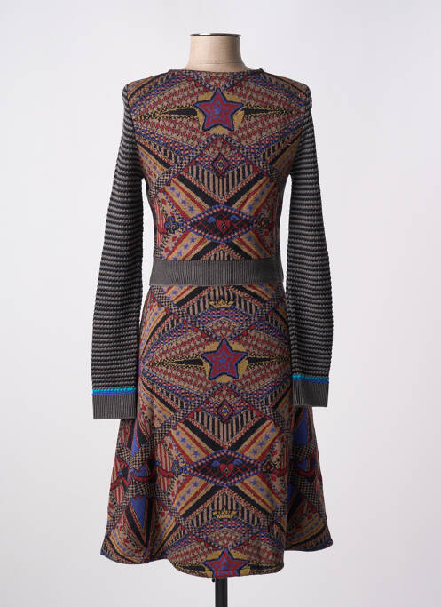 Robe mi-longue imprimé fantaisie manches longues gris ALDO MARTIN'S femme