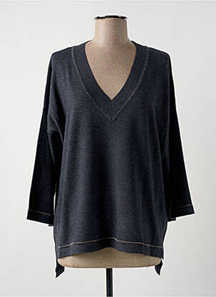 Pull col v manches 3/4 gris MARINA V femme