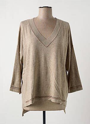 Pull col v manches 3/4 beige MARINA V femme