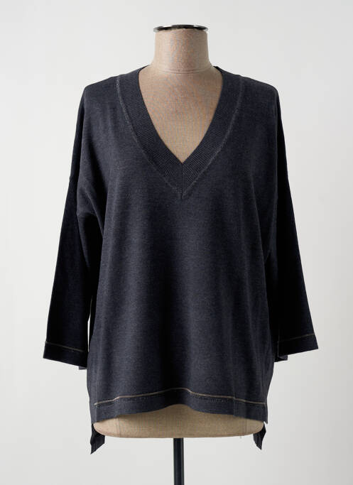 Pull col v manches 3/4 gris MARINA V femme