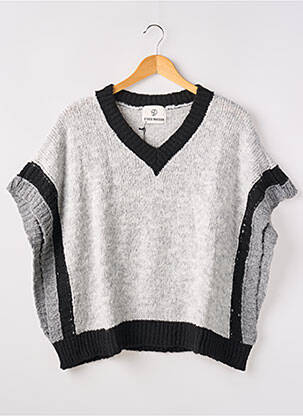 Pull col v manches courtes gris STUDIO PARISIEN femme