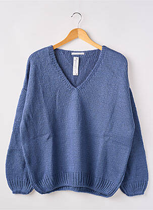 Pull col v manches longues bleu ADN COLLECTION femme