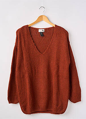 Pull col v manches longues orange ADN COLLECTION femme