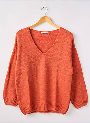Pull col v manches longues orange clair ADN COLLECTION femme