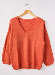 Pull col v manches longues orange clair ADN COLLECTION femme