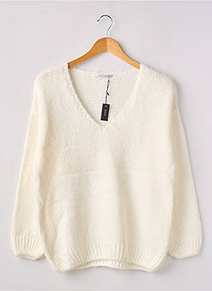 Pull col v manches longues blanc ADN COLLECTION femme