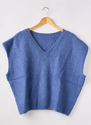 Pull col v sans manche bleu NAIS femme