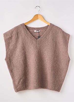 Pull col v sans manche marron NAIS femme