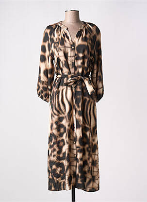 Robe longue coupe cintrée manches longues marron GEISHA femme
