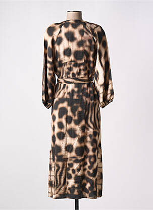 Robe longue manches longues manches longues marron GEISHA femme