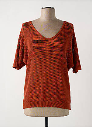 Pull maille ajourée manches courtes orange GEISHA femme