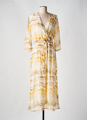 Robe longue tissage crêpe manches 3/4 jaune MINIMUM femme